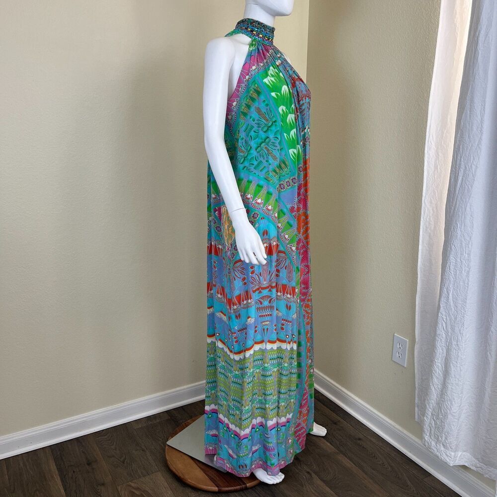 Camilla Amulet Womens Silk Multicolor Halter Maxi Dress Boho Resort Beach Summer - Picture 12 of 13
